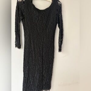 Diane Von Furstenberg Black Long Sleeve Lace Sheath Dress